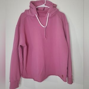 Peace Love World Oversized Pink Hoodie Size Large Mockneck Dainty Word Graphic